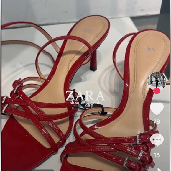ZARA RED FAUX LEATHER HIGH HEELED STRAP SANDALS - Picture 11 of 15